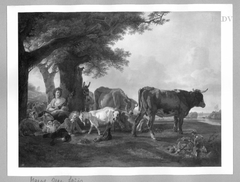 Vieh auf der Weide mit Schäferin und Knaben by Jean-Louis de Marne