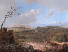 View of Frieth Hill towards Pydew Mountain, with Two Men working in a Quarry in the Foreground, and Bodysgallen and Golddaeth in the distance by Anonymous