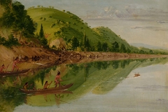 View on the St. Peter's River, Sioux Indians Pursuing a Stag in their Canoes by George Catlin