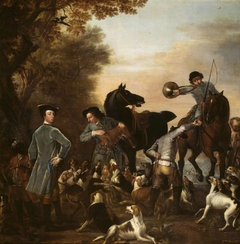 Viscount Weymouth’s Hunt: Thomas, 2nd Viscount Weymouth, with a Black Page and other Huntsmen at the Kill by John Wootton