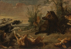 Wild Boar Attacked by Dogs by Paul de Vos