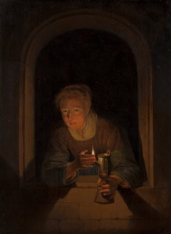 Young Woman Holding a Lamp by Gerrit Dou