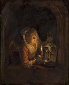 Young Woman with a Lantern in a Window by Gerrit Dou