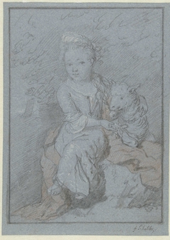 Zittend meisje met een schaap by Godfried Schalcken