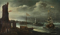 A Dutch ship at anchor off Genoa