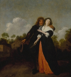 A happy couple in a landscape