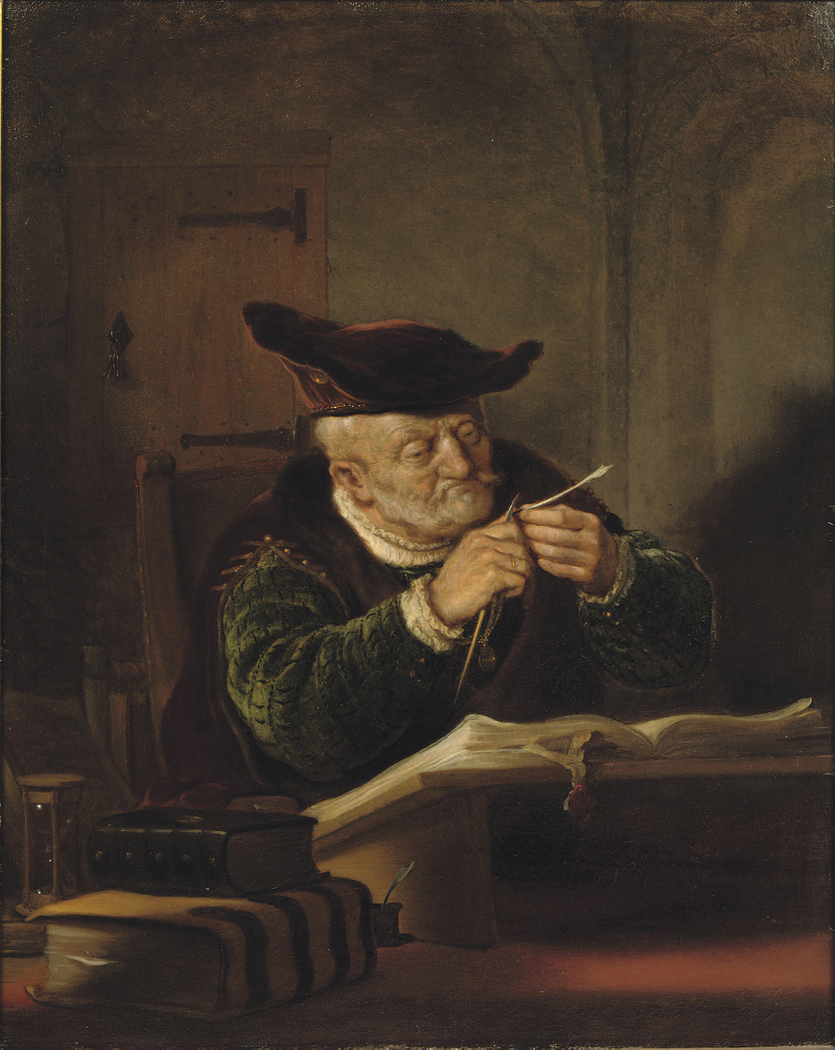 A scholar sharpening his quill