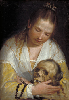 A Young Woman Contemplating a Skull by Alessandro Casolano