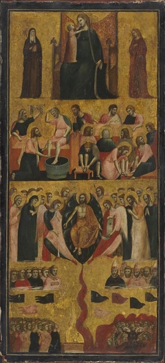 Altarflügel: Thronende Madonna mit zwei Heiligen, Fußwaschung Christi, Jüngstes Gericht