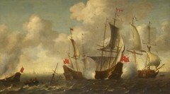Anglo-Dutch action: the Eendracht engaged with two English ships