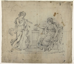 Arcadisch tafereel met een zittende en een staande vrouw by Abraham van Strij I