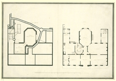 Architectonische ontwerptekening, plattegrond en kelder van Huis Kops te Haarlem by Abraham van der Hart
