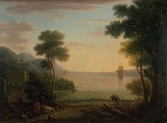 Classical Landscape with Figures and Animals: Sunset by John Wootton