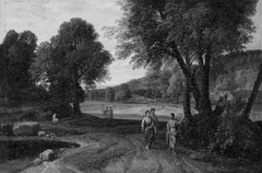Classical Landscape with Two Women and a Man on a Path by Attributed to Jean François Millet I