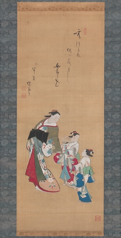 Courtesan and Two Attendants by Torii Kiyonobu