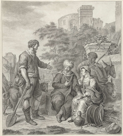 De Leviet met zijn bijvrouw wordt overnachting aangeboden in Gibea by Abraham Delfos