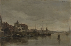 De Schreierstoren met de brug over de Gelderse Kade te Amsterdam