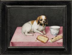 Dog with a Biscuit and a Chinese Cup