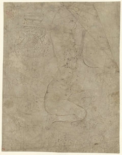 Drie schetsen van een naakte vrouw, een pilaster en enkele andere kleine figuren by Unknown Artist