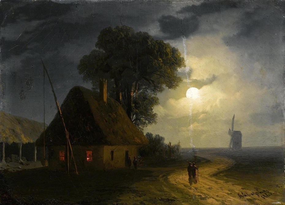 Farm House And Windmill By Moonlight Ivan Aivazovsky Artwork On Useum