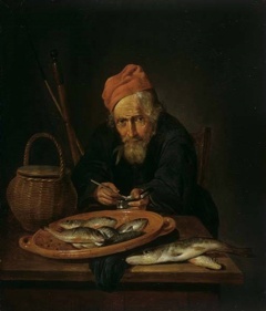 Fish trader - the element of Water. by Quirijn van Brekelenkam