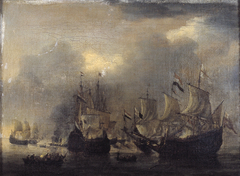 Gevecht tussen Hollandse en Engelse oorlogsschepen