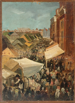 Goudse Kermis op Botermarkt in 1865. by Johannes Jacobus Bertelman