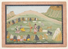 Hanuman Revives Rama and Lakshmana with Medicinal Herbs: Illustrated folio from a dispersed Ramayana series