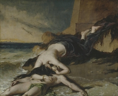 Hero, Having Thrown herself from the Tower at the Sight of Leander Drowned, Dies on his Body by William Etty
