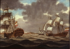 Het retourschip Popkensburg van de Kamer Middelburg van de VOC by anonymous painter