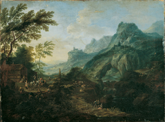 Ideale Berglandschaft mit Gehöft by Maximilian Joseph Schinnagl