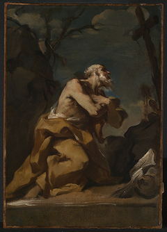 Kniender Heiliger (Hieronymus) in Anbetung eines Kreuzes by Francesco Polazzo