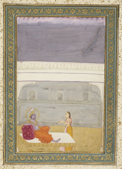 Krishna is approached by Radha’s sakhi. by Indian School
