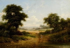 Landscape with Cornfield and Two Figures by Anonymous