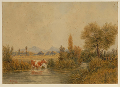 Landscape with cows drinking at a stream 1869 by Edward Noel Barraud