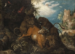 Landscape with Lions Attacking a Cow