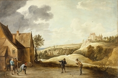 Landscape with Peasants Playing Bowls Outside an Inn by David Teniers the Younger