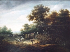 Landscape with scene of an armed holdup by Abraham van der Hoef