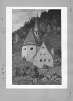 Landschaft mit Bergkapelle und zwei Frauen by Matthaus Schiestl