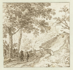 Landschap met twee figuren op een weg by Allaert van Everdingen