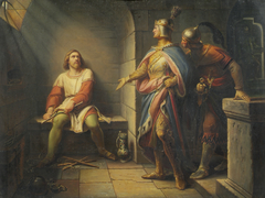 Ludwig der Bayer verkündet Friedrich dem Schönen 1314 seine Freilassung und bietet ihm die Mitregentschaft an by Leopold Schulz