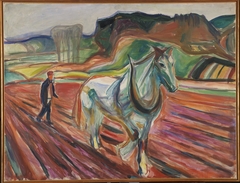 Man Ploughing with a White Horse by Edvard Munch