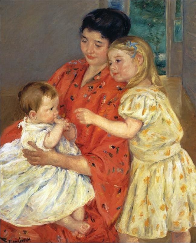 Mother and Sara Admiring the Baby" Mary Cassatt - Artwork on USEUM