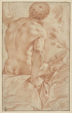 Naaktstudie van een zittende man, op de rug gezien by Unknown Artist
