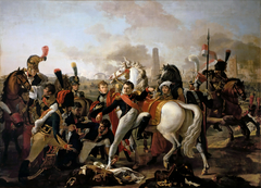 Napoleon dismounting with an injured foot at Regensburg, aided by the Surgeon, Yvan, April 23, 1809 by Pierre-Claude Gautherot