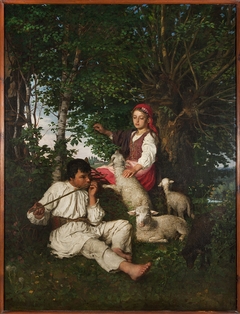 Pair of shepherds in the forest – Idyll by Kazimierz Pochwalski