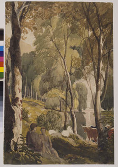 Pastoral with Cattle and Figures in a Glade by Cornelius Varley