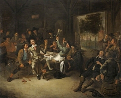 Peasants feasting in a Barn by Gerrit Lundens