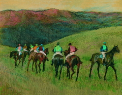 Racehorses in a Landscape by Edgar Degas