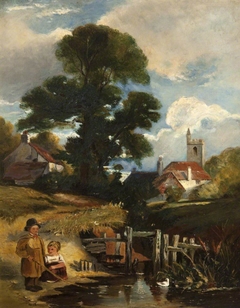 River Scene with Children ('The Young Anglers') by Anonymous